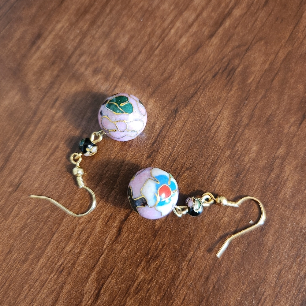 Vintage Cloisonne Beaded Earrings - Picture 3 of 5